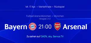 Bayern München vs. Arsenal London gratis via VPN Österreich (AT) ansehen | UEFA Champions League | Servus TV | Live-Streaming | Fussball
