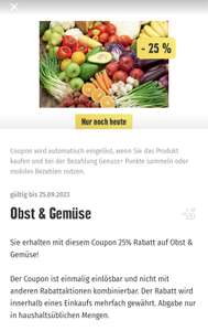 Edeka Nordbayern 25% Rabatt auf Obst und Gemüse nur heute nur mit Edeka App