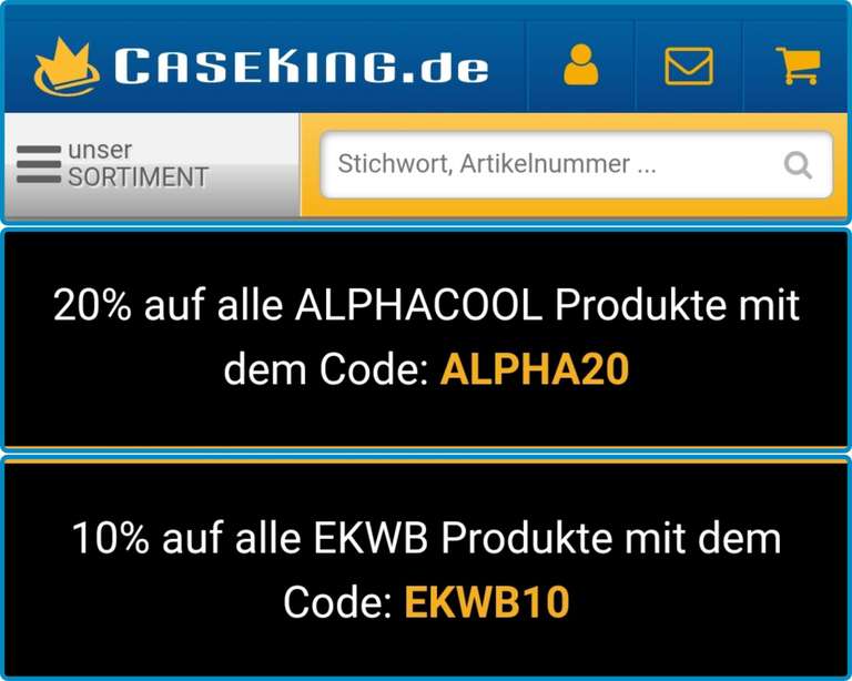 Bei Caseking Rabatte auf alle EK Water (10%) und Alphacool Produkte (20%)