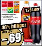 Coca-Cola (versch. Sorten), Mezzo Mix, Fanta, Sprite, die 1,25-l-Flasche für 69 Cent / XXL Lorenz Erdnuß Locken, Funny Chipsfrisch [Norma]