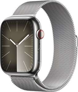 Apple Watch Series 9 45mm GPS+Cellular Edelstahlgehäuse Silber mit Milanaise-Armband Silber