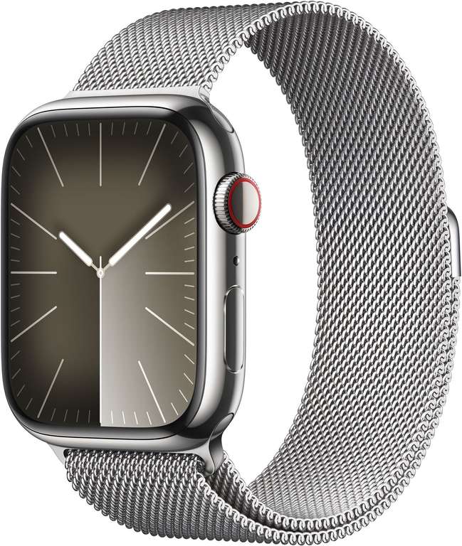 Apple Watch Series 9 45mm GPS+Cellular Edelstahlgehäuse Silber mit Milanaise-Armband Silber