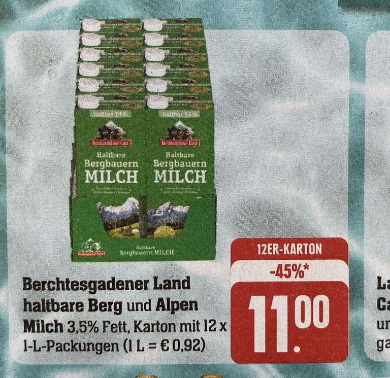 [Edeka Südwest] 12x 1 Liter Bergbauern H-Milch, 3,5%