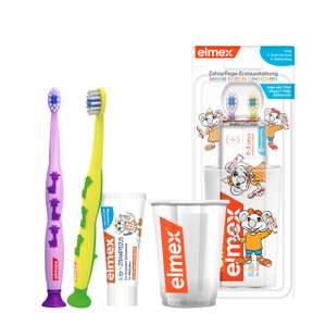 elmex Zahnpflege Erstausstattung Baby 0-2 Jahren – Set aus 50ml Zahnpasta, 2 Zahnbürsten und einem Zahnputzbecher (Prime)
