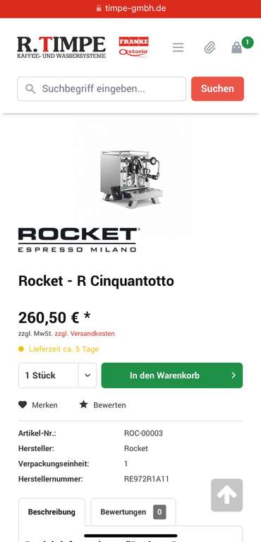 [Preisfehler] Rocket - R Cinquantotto Siebträger