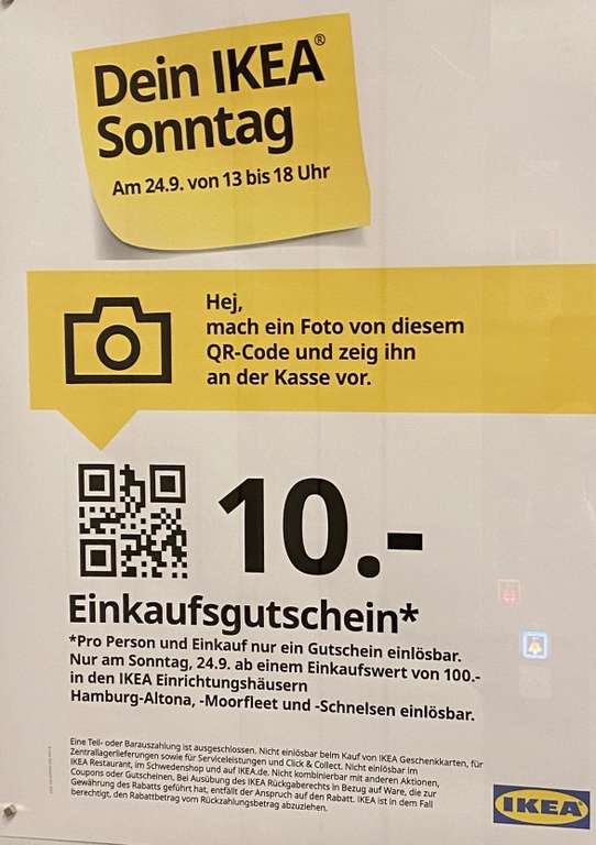 [Lokal Hamburg] Ikea 10€ Rabatt ab 100€ Einkaufswert - 24.09.2023