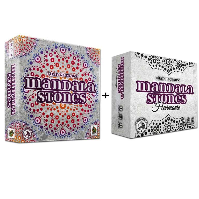 Mandala Stones + Erweiterung Harmonie | Brettspiel (Legespiel) für 2-4 Personen ab 10 J. | ca. 30 Min. | BGG: 6.9 & 7.3 / Komplexität: 1.77