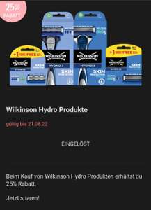 25% Rabatt auf Wilkinson Hydro Produkte dank Coupon in der Rossmann App bis 21.08.2022