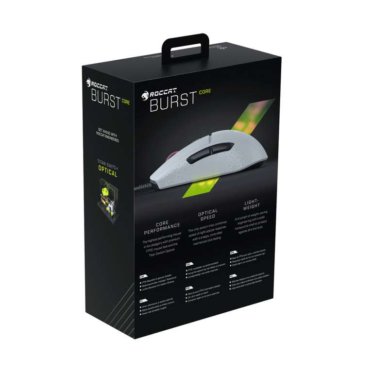 ROCCAT Burst Core weiß Gaming-Maus (Kabelgebunden, 8500 dpi optischer Sensor, integrierter Speicher, USB)