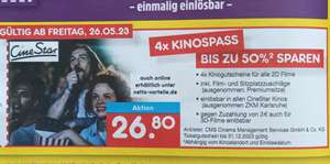 Cinestar 4x Kino Eintritt für 26,80€ [Netto]
