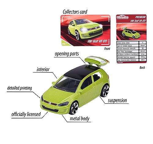 Majorette Premium Cars VW Golf GTI, grün Maßstab 1:64, 7,5 cm lang (Prime)
