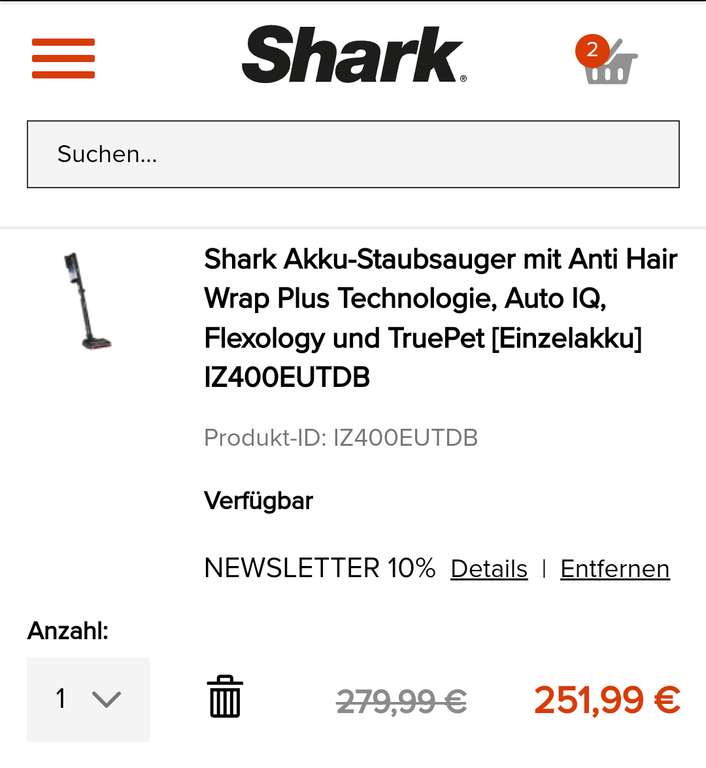 Shark Staubsauger - z.B. IZ400EUTDB für 251,99€