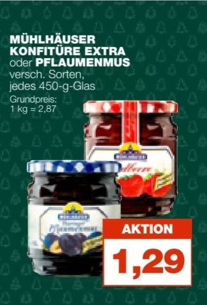 Real : 450g Glas Mühlhäuser Pflaumenmus oder Konfitüre extra, aktuell und noch bis Samstag (03.12.22)
