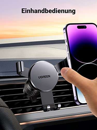 [Prime] Ugreen 15814 Handyhalterung fürs Auto in Schwarz (360° drehbarer Kugelkopf, für alle gängigen Smartphones ab 5,8“ bis 7,2“)