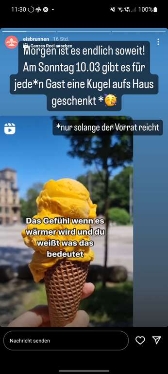 [gratis/freebie lokal München] eine Kugel Eis gratis (Eisbrunnen, vegan, Lenbachplatz, Google Maps: 4.8 Sterne)