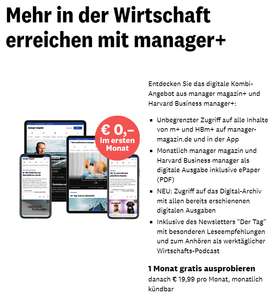 manager magazin (+) digital: 1 Monat kostenlos, dann mtl. 19,99€