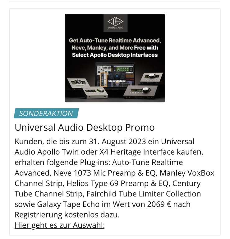 Universal Audio Desktop Promo bis 31.08.