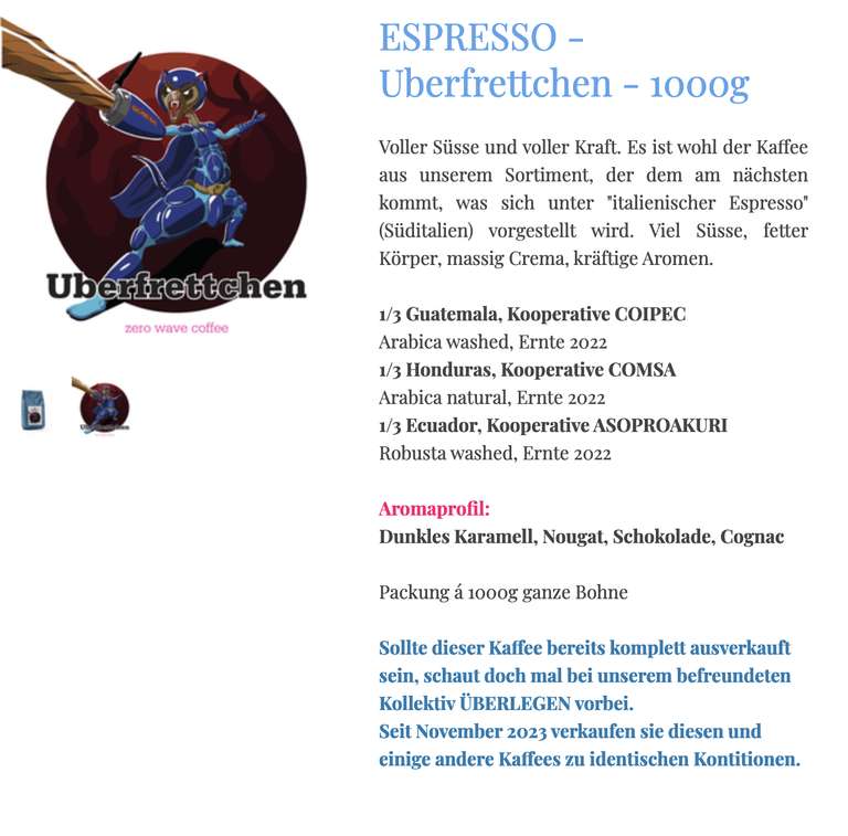 Quijote - ökofairer Kaffee - zum 13. Geburtstag - Filter, helle und dunkle Espressi - ganze Bohne für 20€/kg statt 26€/kg
