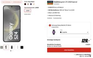 S24 128 GB Samsung Galaxy S24 + Galaxy Watch6 LTE für 129€ + 20GB LTE Vodafone Allnet für 29,99€ mtl. + 50€ RNP-Bonus