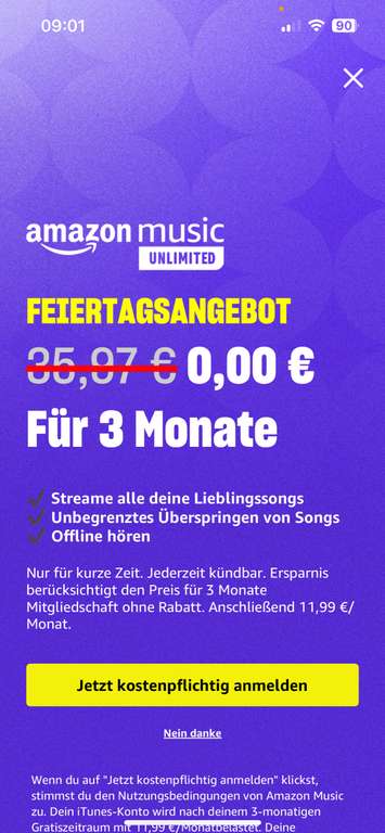 Amazon Music unlimited 3 Monate kostenlos(personalisiert?)