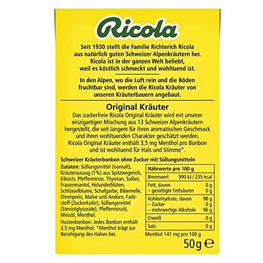 Ricola Original Kräuter oder Ingwer Orangenminze, 50g Böxli ohne Zucker (Prime Spar-Abo)