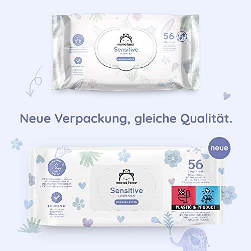 [Prime]Amazon-Marke: Mama Bear Sensitive Baby Feuchttücher, Unparfümiert, 1008 Stück (18 packungen mit 56)