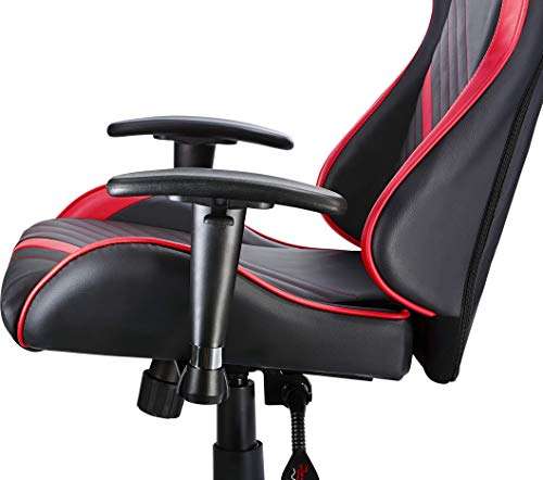 Tesoro Zone Speed Gaming Stuhl F700 Rot/Schwarz - schmaler Gamer Stuhl mit Wippfunktion, PU-Leder, verstellbare Armlehnen, Nackenkissen