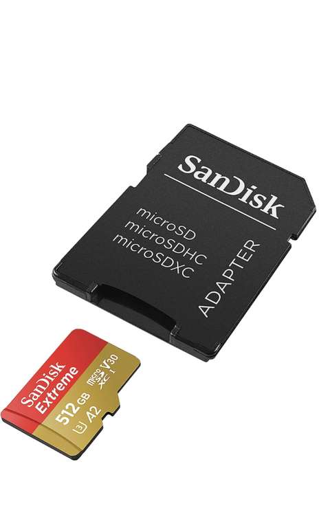 SanDisk Extreme microsd microSDXC UHS-I Speicherkarte 512 GB + Adapter (mit Viofo dashcam kompatibel)