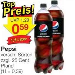 [Jawoll Filialen] Pepsi verschiedene Sorten je 1,5 Liter für 0,59€ (1 l = 0,39€)