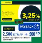 [Comdirect+Payback] 2.500 Extrapunkte auf Tagesgeldkonto, 3,25% pa, bis zu 12 Monate möglich, bis 100.000€, Neukunden; personalisiert