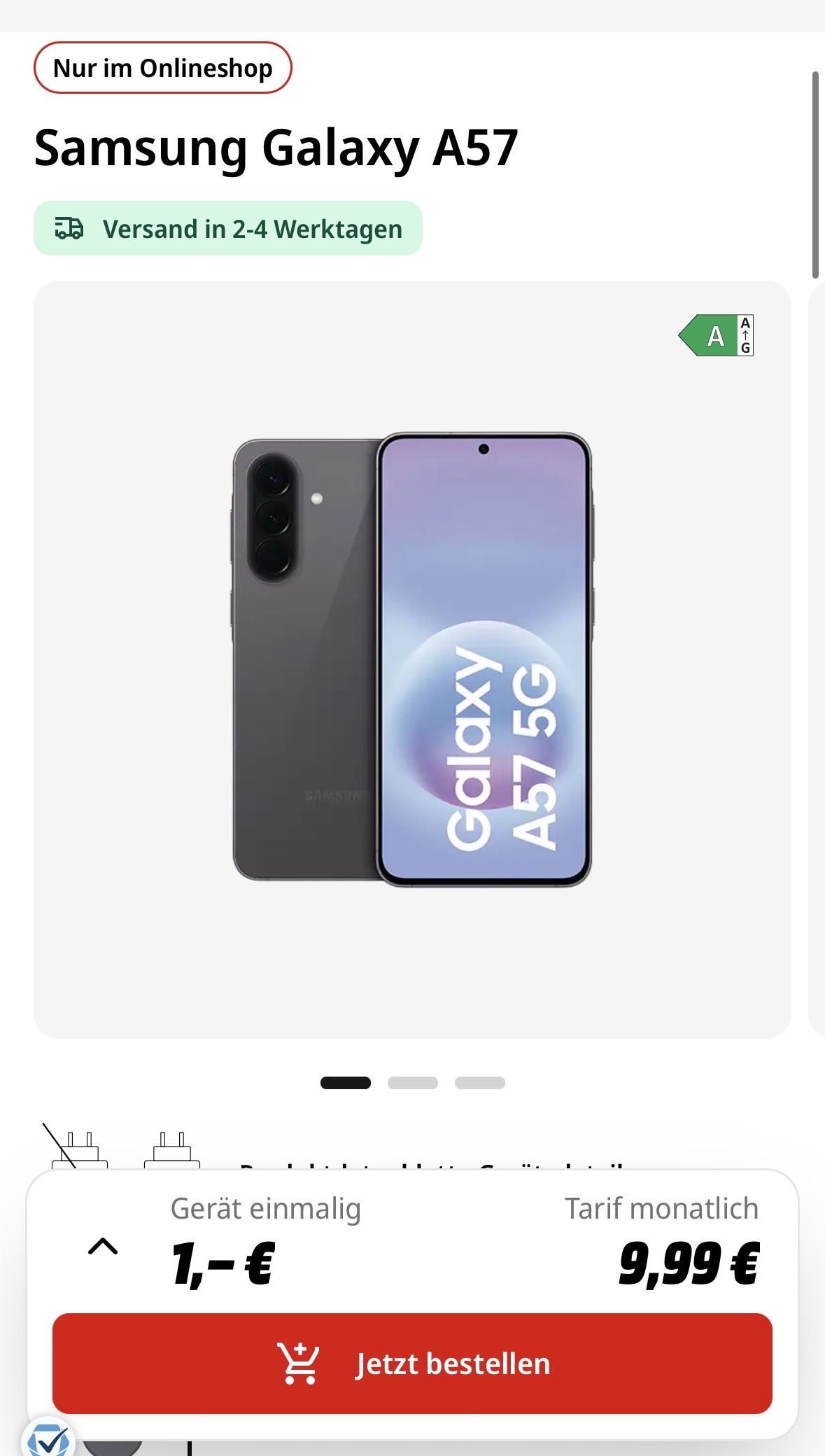 Eff. GRATIS: Samsung Galaxy A57 (128GB) für 1€ + 20GB LTE/5G Allnet im Vodafone-Netz für 9,99€/Monat + 50€ Online-Bonus (Freenet Vodafone)