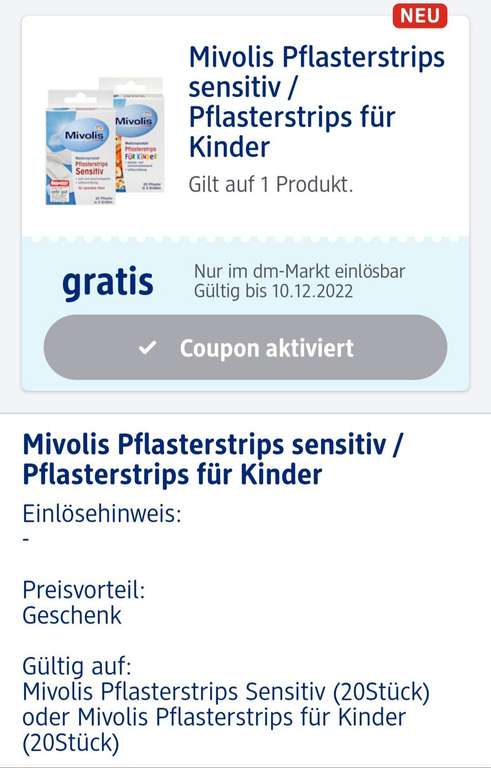 (dm App) GRATIS Mivolis Pflasterstrips | 20 Stück - evtl. personalisiert