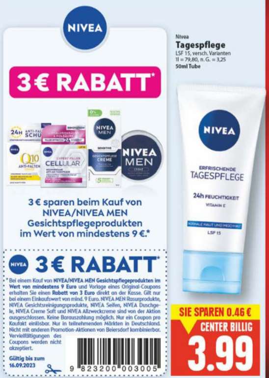 Nivea - Für 9.- € kaufen und 3.-€ Rabatt bekommen (LOKAL)