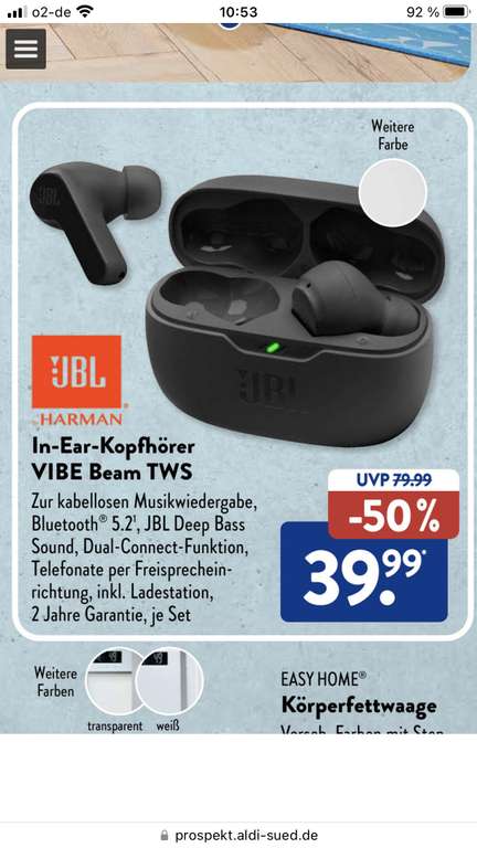 Aldi JBL In-Ear-Kopfhörer VIBE Beam TWS