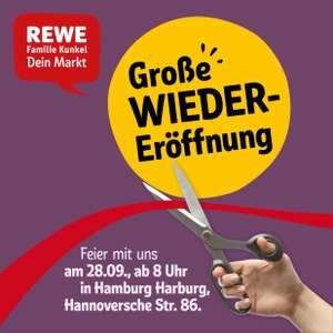 [Lokal Hamburg] Rewe Wiedereröffnung - 5 € Warengutschein ab 40 € MEW für den nächsten Einkauf ab 20 €+5% Rabatt bei Scan & Go 28-30.09.2023