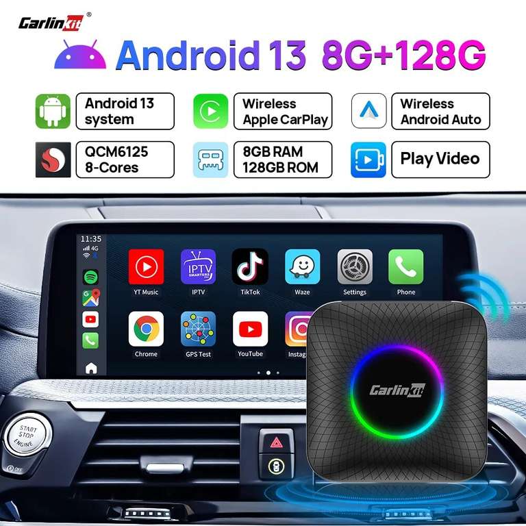 Carlinkit Android 13 Wireless Carplay AI Box Android Auto LED Multimedia Player