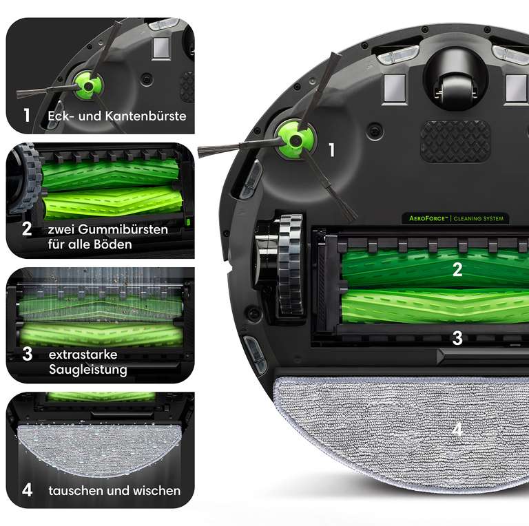 iRobot Roomba Combo i8+ (i8576) Saug-/ Wischroboter mit 2. Auffangbehälter mit Wischpad, Autom. Absaugstation, Smarte Kartierung