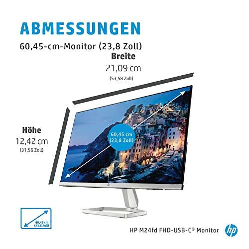 Amazon HP M24fd Monitor (24 Zoll Display, Full HD IPS, 75Hz, AMD FreeSync, HDMI 1.4, USB-C, 5ms Reaktionszeit