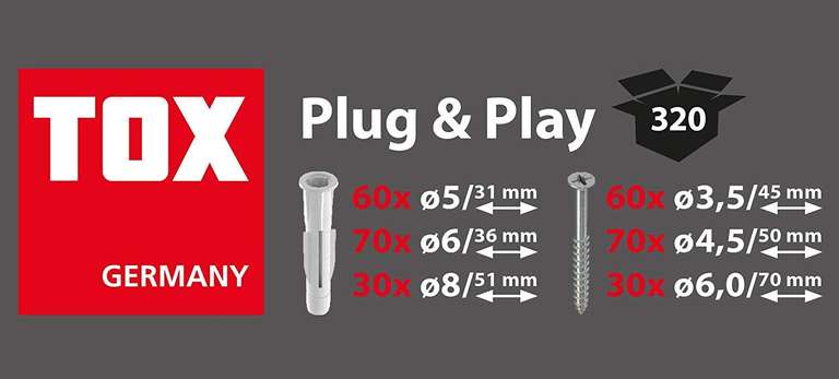 TOX Sortimentskoffer Plug & Play Dübel Set mit Allzweckdübel TRIKA und Schrauben, 320tlg. (Amazon Prime)