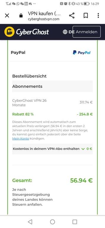 Cyberghost VPN 26Mon für 56,94 Euro