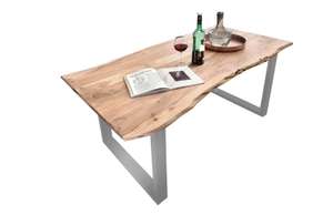SIT Möbel Baumkante-Esstisch 180 x 90 cm / 26 mm Tischplatte Natur aus Akazie / Gestell Stahl silbern (