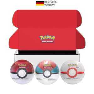 Pokémon: Tin-Box-Bundle Pokéball – Pokéball, Köderball & Premierball (9 Boosterpacks, 7 Stickerbögen)