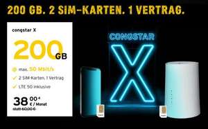 (Telekom Congstar via CB) 200GB + Allnet/SMS Flat für 38€/Monat, optional mtl kündbar (0,19€/GB)