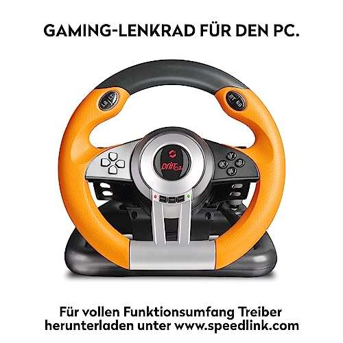 Speedlink DRIFT O.Z. Racing Wheel - USB Gaming Lenkrad für PC/Computer, PC Lenkrad mit Pedalen und Schaltung, Schaltwippen und Schaltknüppel