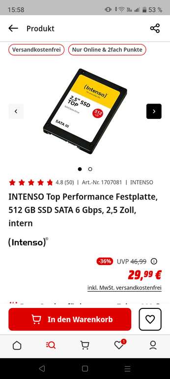 INTENSO Top Performance 512GB SSD interne Sata mydealz 