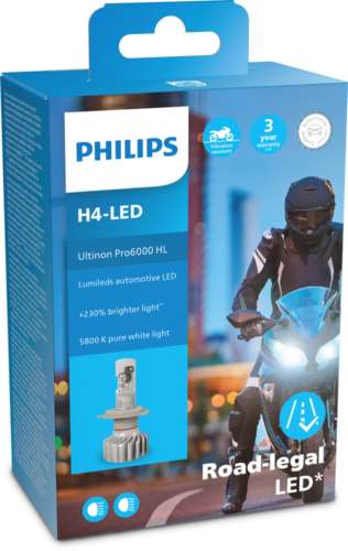 1x H4 LED Philips Ultinon Pro6000 für Motorrad mit Straßenzulassung ** 12V