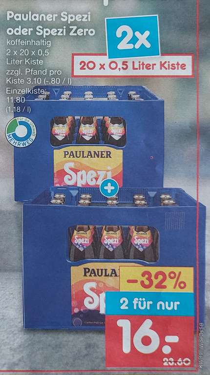 Netto MD: Paulaner Spezi / Spezi Zero, 2 Kisten