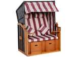 112° - Strandkorb Outsunny Rot/Weiß aus Holz/PE‑Rattan – Strandfeeling im Garten + kostenlose Lieferung – 118×79×160 cm