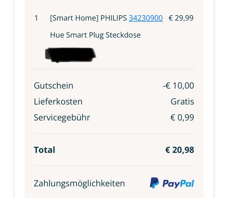 [lieferando App: (teilnehmender) Mediamarkt] Philips Hue Smart Plug Steckdose (auch andere Artikel) - 10 Euro günstiger - Dimmschalter 10,98