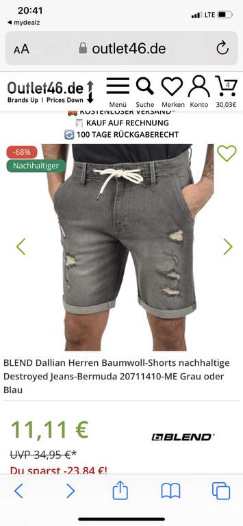 BLEND Dallian Herren Baumwoll-Shorts nachhaltige Destroyed Jeans-Bermuda Outlet46